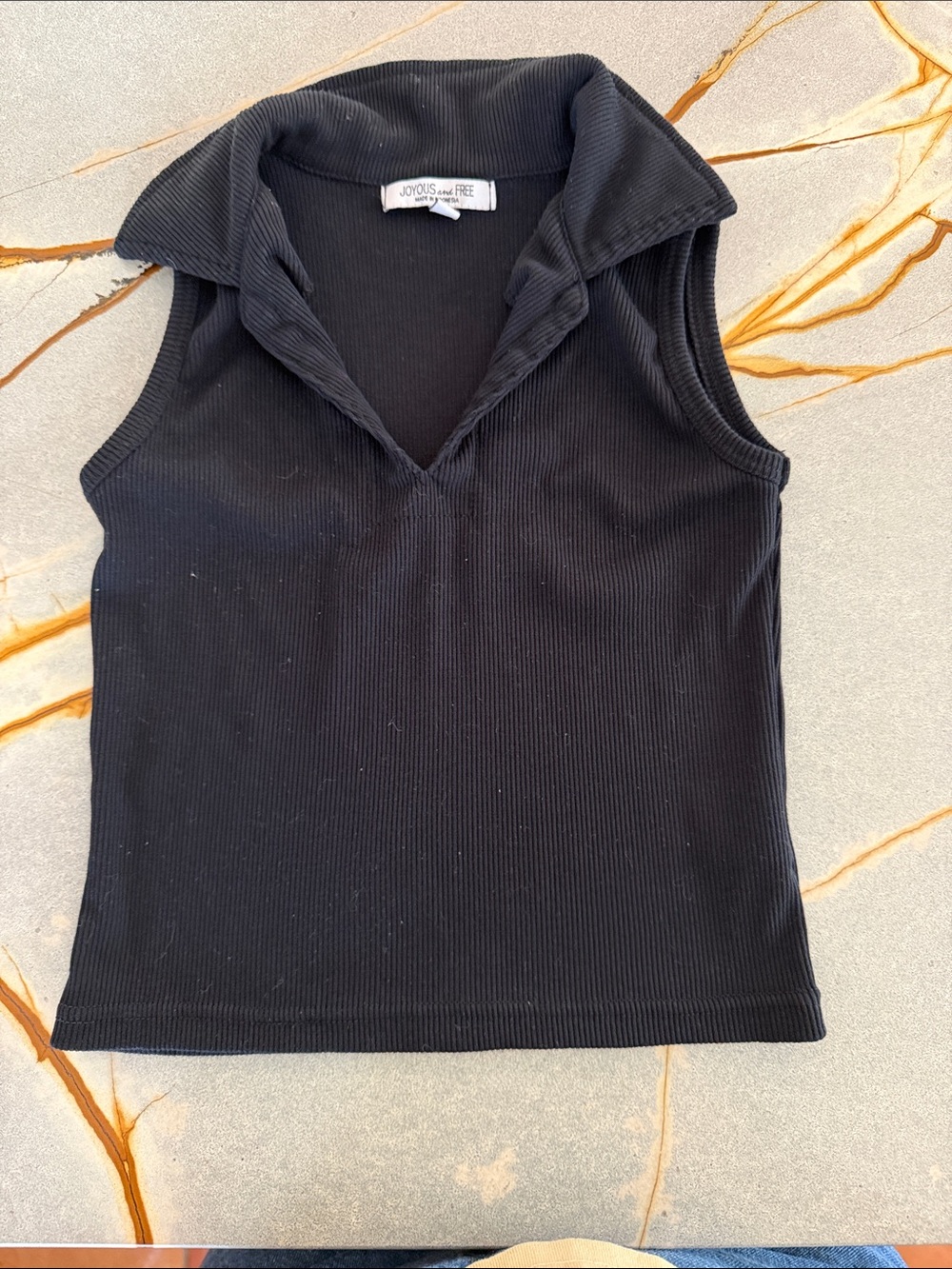 Joyous and Free Girls' Black Ribbed Sleeveless Polo Tank